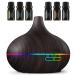 Oil Diffuser 500ml Aromatherapy Diffuser with 6x10ml Included 7x2 Colorful LED Night Light 23dB Quiet BPA-Free Essential Oil Diffusers for Home 16H Lasting 4 Timers Auto Off Black