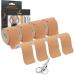 JB Kinesiology Tape PreCut Rolls - (4 Pack / 80 Elastic I- Strips 2 Inch X 10 Inch) Water Resistant, Latex Free Athletic Tape for Joint & Muscle Pain, Recovery & Support. Bonus Scissors (Beige) Beige Neutral