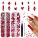 1820Pcs Red Rhinestones Nail Gems 12 Styles 3D Glass Crystals Nail Rhinestones Shiny Multi Shape Flatback Face Gems with Rhinestones Picker and Tweezers Nail Art Tools
