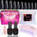 Gel X Nail Kit - 2 in 1 Nail Glue and Base Coat with Clear and Apricot Color, 500Pcs Coffin Nail Tips and UV Lamp - All-in-One Gel Nail Kit