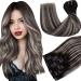 Hetto clip in extensions real hair balayage clip in real hair extensions remy clip in extensions hair recovery balayage black # 1b/silver/1b 120g 45 cm 2-2 # 1b/silver/1b