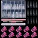 MIKIMIQI Dual Nail Forms Set Poly Gel Quick Building Nail Kit, 120Pcs Stiletto Gel Nail Molds 10Pcs Pink Acrylic Nail Tips Clips 1Pc Dual-Ended Poly Extension Gel Brush Nail File for Polygel Extension