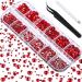 2000 Pieces Flat Back Gems Rhinestones 6 Sizes (1.5-6 Mm) Round Crystal Rhinestones with Pick up Tweezer and Rhinestones Picking Pen for Crafts Nail Clothes Shoes Bags DIY Art(Red)