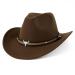 DOCILA Unisex Western Cowboy Hat Fur Faux Felt American Hats Fedora Outdoor Wide Brim Hat with Strap Brown