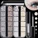 Flat Back Rhinestones&Pearls Kits Round Glass Crystal AB&Transparent White Gems+White&Beige Pearls With Quick Dry Makeup Glue+Picker Pencil+Tweezer For Nail Art And Face Eye Body Make-up 01-AB&Clear Gem+White&Beige Pearl
