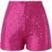 Duohropke Women's Metallic Hot Pants Glitter Sequins High Waist Shorts for Dance Disco & Carnival - Hot Pink - Buy Online on GoSupps.com
