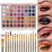 UCANBE 54 Color Nude Eyeshadow Makeup Palette + 15 PCS Eye Brushes Set, Professional Naked Matte Shimmer Eye Shadow Kit Highly Pigmented Long Lasting Waterproof Make up Pallet 54 Color Set - Amber Gem + Brushes