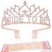Coucoland Women s Bride to Be Crown Tiara and Bride to Be Sash Crystal Rhinestone Tiara Headband for Wedding Bridal Shower(Rose Gold)