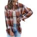 Routinfly Womens Autumn Color Block Plaid Jacket - Stylish Button Down Shirt Coat Top in L Orange | Fashion Casual Loose Fit - Buy Online on GoSupps.com
