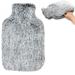 Owozoi hot bottle with cover fluffy - cuddly soft fur cover with kangaroo pocket for hands 2l large fill quantity rubber heat bottle bed bottle for adults women gift silver gray