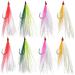 Bucktail Teasers Fishing Hook Kit 8pcs Teaser Fishing Lures with Crystal Flash Skirt Sharp Hook for Catfish Cod Flounder Fluke Trout Saltwater Fishing Jigs 8pcs-(No Eyes)