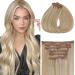 Vivien clip in real hair extensions remy clip in extensions real hair blonde extensions real hair clip in light blonde highlighted ashblond full head #p27/60 35cm 120g/7pcs 14 inch-1220g clip 1-1 CP #27/60