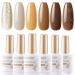 Gellen Brown Gel Nail Polish Set 0.33oz 6 Colors Autumn Fall Brown Gel Polish Kit With Gold Glitter Nail Polish Gel No Wipe Soak Off Long Lasting Glossy UV Gel for Nail Manicure DIY Art B - Brown Gold Glitter