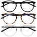 Opulize MET - Reading glasses Blue light filter 3 Pack slim round frame spring hinges improves sleep computer gaming reflective black brown transparent men bbb60-12c +3.00 +3.00 diopttria black / brown dark blue / clear black