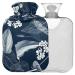 Naanle hot water bottle with cover palm leaf vintage transparent hot water bottle heat bottle for back pain relief handfoot warmer neck heat and cold therapy 2l