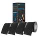 Breathable Cotton Kinesiology Tape | Hypoallergenic Latex Free Elastic Sports Tape | Excellent Support for Body Pain Relief and Prevent Sport Injury | 4 Uncut 16ft Rolls (Black)