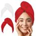 LUXTOGO fast dry hair towel-hair turban made of 100% cotton-high-quality turban towel with button and elastic-super absorbent head towel turban without microfiber white+red 2 pcs
