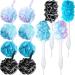 4 Pieces Loofah Back Scrubber and 8 Pieces Shower Loofah Bath Sponge 60g Poufs Loofah on a Stick Long Handle Back Brush Soft Mesh Shower Pouf Exfoliating Body Scrubber Exfoliate for Men Women