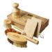 EKOH Multipurpose Bamboo Brush 6 Pack | Dry Brushing Body Brush Natural Soft Bristles Nail & Feet Scrubber + 2 Natural Loofah Sponges | Bottle Brush & Dish Brush for Home Shower & Bath