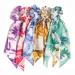 Furling Pompoms 5pcs Floral Printed Hair Scarf Scrunchies for Women Bow Hair Band Elastic Rubber Band with Long Tail Ponytail Holder Hair Accessories