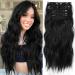 Clip in extensions 4-PCs beach wavy hair extension black clips hair part extensions soft synthetic hair part for women full head hair extension thick hair parts 50cm (1b#) 077a black (1b#)