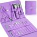 Manicure Set Professional Nail Clippers Pedicure Kit 16 pcs Stainless Steel Nail Care Tools Grooming Kit with Luxurious Travel Leather Case for Thick Nails Men Women Gift (Violet)