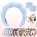 Mimi and Co Spa Headband for Women  Sponge Headband for Washing Face  Makeup Headband Skincare Headband Puffy Headband  Terry Towel Cloth Headband for Skincare  with 2pcs Face Washing Wristbands (Blue)
