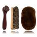 Lamondre Premium Horsehair Brushes Shoe Brush Set High Shine Polishing Buffing Brushes with Natural Horsehair Bristle Plush Polishing Glove Ideal for Garments Boots Car Seats Bags Sofas
