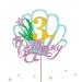 Mermaid Three Cake Topper Happy 3rd Birthday Cake Decor for Baby Girl Little Mermaid Birthday Party Decoration Under the Sea Themed Party Supplies - Gold Glitter