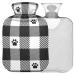 Naanle black and white checkered dog paw heat bottle with reference transparent hot water bottle 1l warm steadel for bed hand feet warmer pain relief heat and cold therapy