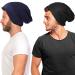 2 Pieces Silk Satin Bonnet for Mens with Natural Curly Wave Hair (Black  Navy Blue)