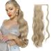 FESHFEN Long Wavy Ponytail Extensions 60cm Body Wavy Wrap Around Hair Ponytails Curly Clip in Synthetic Hairpieces for Women Girls Ash Blonde 60 cm (Pack of 1) 16/613# Ash Blonde