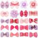 20 Pcs Small Dog Bows Cute Dog Hair Bows Grooming Bows with Rubber Bands Handmade Dog Hair Accessories Puppy Bows with Rhinestones Pearls Rose Pink Purple for Puppy Pet Dog