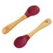 bamboo bamboo Baby Weaning Spoons Set of 2 | Bamboo with Soft Silicone Tips | Ergonomic Easy Grip Handles | BPA-Free (Set of 2 Cherry)