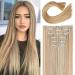 YOGFIT Clip in Long Straight Synthetic Hair Extension 24 Inch 6PCS Balayage Dark Blonde with Highlights Thick Hairpieces Natural Soft Synthetic Fiber Double Weft for Women 24 Straight Dark Blonde with Highlights