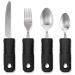 Adaptive Utensils (4-Piece Kitchen Set) Wide, Non-Weighted, Non-Slip Handles for Hand Tremors, Arthritis, Parkinsons or Elderly use | Stainless Steel Knife, Fork, Spoons (Black - 1 Set)