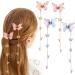 4Pcs Tassel Butterfly Hair Clips  2 Pairs Fabric Butterfly Hairpin with Detachable Golden Silver Tassel  Pink Purple Metal Side Clip Hair Barrette Fashionable Decorative Bobby Pins for Women Girls Type-1