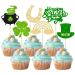Gyufise 24Pcs Happy St Patrick's Day Cupcake Toppers Glitter Four Leaf Clover Shamrock Cupcake Picks Green Hat Cupcake Toppers for Irish Saint Paddy's Day Theme Party Birthday Cake Decor Supplies Green-2