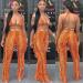 Women's 2-Piece Sweatpants Suit Set | Ruffle Crop Top & Long Pants Jumpsuit Outfit | Orange, Medium - Buy Online on GoSupps.com