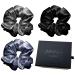 JULIET ROSE | Luxury Mulberry Silk Scrunchies | Premium Hand Crafted | Large - Extra Large | Pack of 3 | 100% Pure 22-Momme 6A Mulberry Hair Ties | Stylish Package | No Crease | No Damage | Hair Sleep (Gray - Black - Lak...