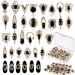 24 Pieces 3D Nail Charms Gold Luxury Black Rhinestones Nail Charms for Acrylic Nails Black Zircon Jewels Crystals Nail Rhinestones with Storage Box for Nail DIY Craft Art