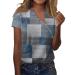 Womens Short Sleeve Tops Oversized V Neck Pullover Trendy Loose Shirt Top Printed Casual Button Down T Shirt 1-blue Large