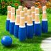 Hey! Play! Backyard Lawn Bowling Game - 10 Wooden Pins, 2 Balls, Mesh Carrying Bag - Indoor & Outdoor Family Fun for Kids & Adults (8-Inch) Blue & White - Buy Online on GoSupps.com