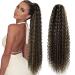 Thick Drawstring Ponytail Extensions highlights Long Curly Hair 30inch Pieces With Comb Clip in Wavy Ponytail Hair Extensions for women (190g, chocolate brown mix honey blonde) 30" Long Ponytail P4/27 Curly