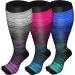 3 Pairs Plus Size Compression Socks (20-30 mmHg) for Women & Men Wide Calf Extra Large Knee High Stockings for Nurses Seniors 4XL Mixed-B
