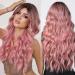 WOKESTAR Long Pink Wigs for Women Synthetic Hair Wig with Curtain Fringe