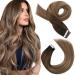 Moresoo real hair extensions tape in brown hair extensions tape real hair dark brown to brown with gold blond ombre invisible tape in extensions real hair blonde/50g 45 cm #4/10/16 45 cm 1. #4/10/16