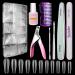 Nail tips ywinler artificial nails false nail long coffin form tip nails with box and nail clipper nail shaving and nail file