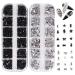 Rhinestones Nail Gems 2 Plates for Nail Art 2 Colors 12 Grids Different Shape 3D Nail Art Gems with Rhinestone Picker Dotting Pen for Professionals Beginners Nails Salon Clothes Craft Style2 silver+black