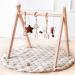 Wooden Baby Play Gym with Mat, Foldable Baby Play Gym Frame Activity Gym Hanging Bar with 5 Gym Baby Toys Rainbow Playmats Gift for Newborn Baby (Natural) Natural Baby Gym